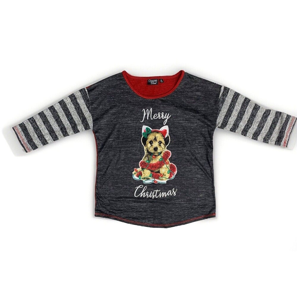 Onque Casuals Christmas Dog Knit Top Sz M Festive Holiday Sparkly Ugly Sweater